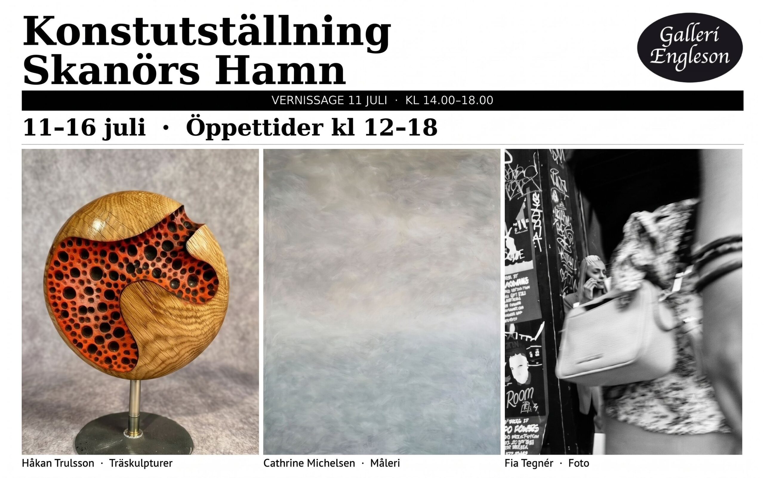 Konstutställning i Skanörs Hamn: Träskulpturer, Måleri & Foto på Galleri Engleson