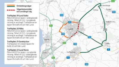 Stora trafikförändringar och avstängning på E22 i augusti