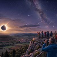 Dubbla astronomiska händelser: solförmörkelse och meteorskur