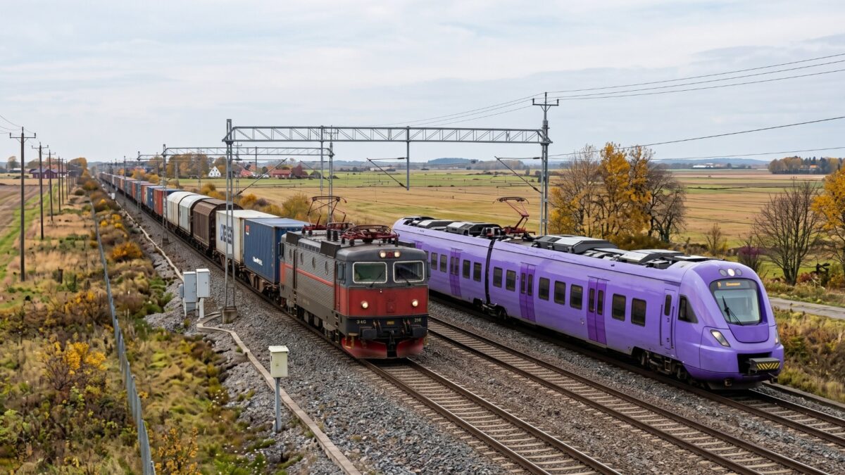 Långt godståg för godstransporter på skånsk järnväg